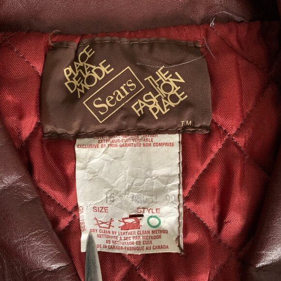 Vintage 70s Sears Burgundy Leather Quilt Lined Belted Blazer Jacket Trench Coat - Picture 10 of 16